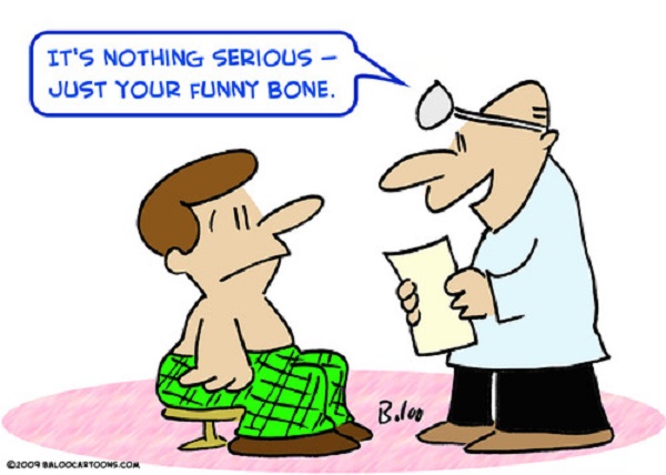 Funny bone. Funny Health. To have a funny Bone. Serious cartoon.