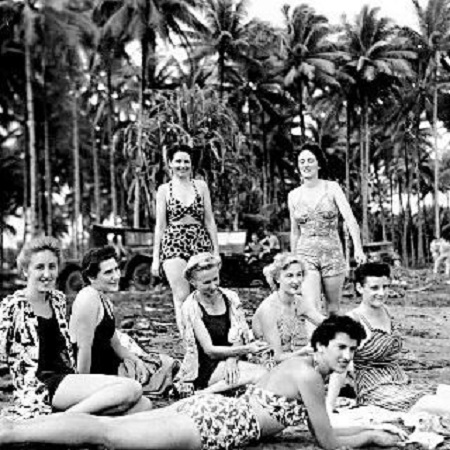 Sunbathing nurses stationed in the Pacific, 1940's.