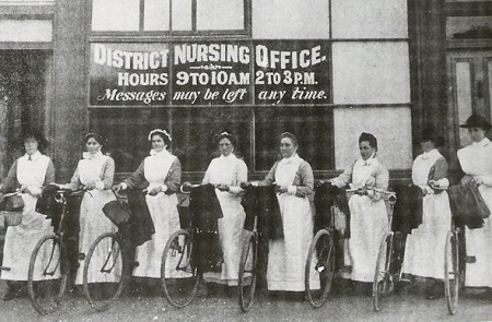 Vintage nurses in bicycles, 1914.