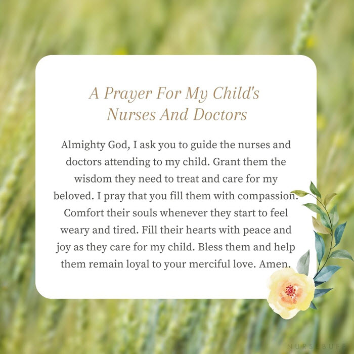 a prayer for my childs nurses and doctors
