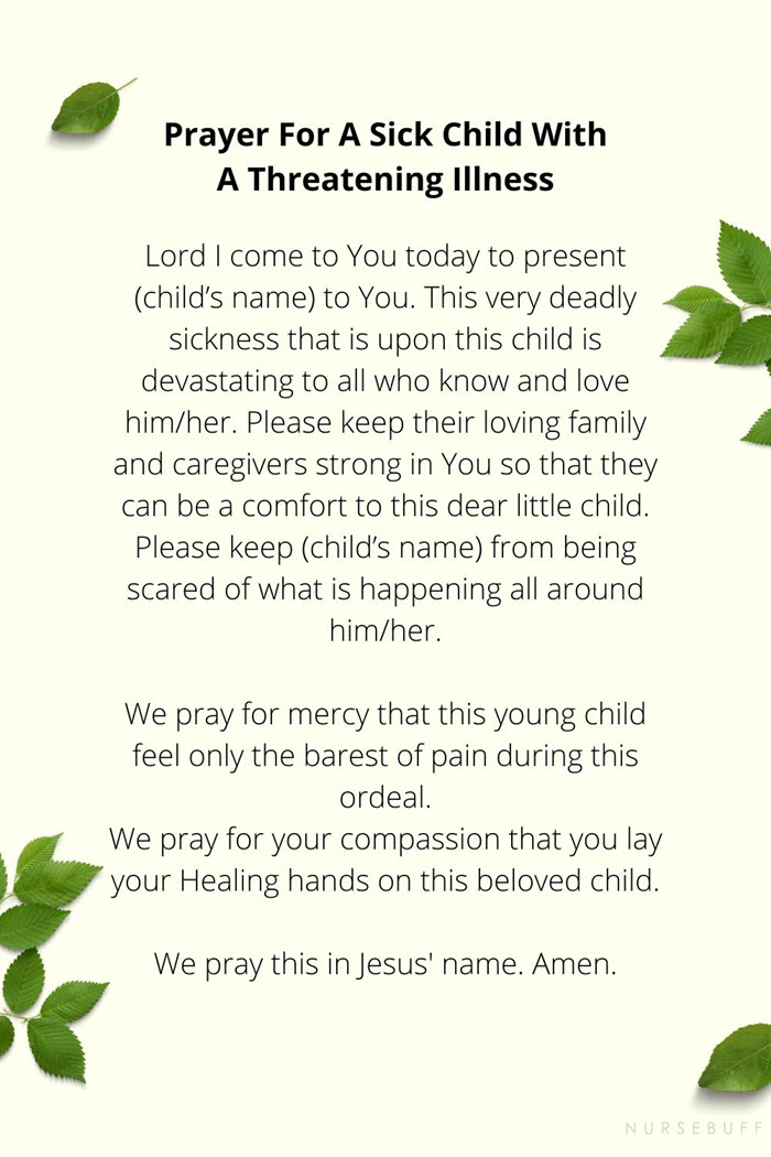 prayer for a sick child with threatening illness