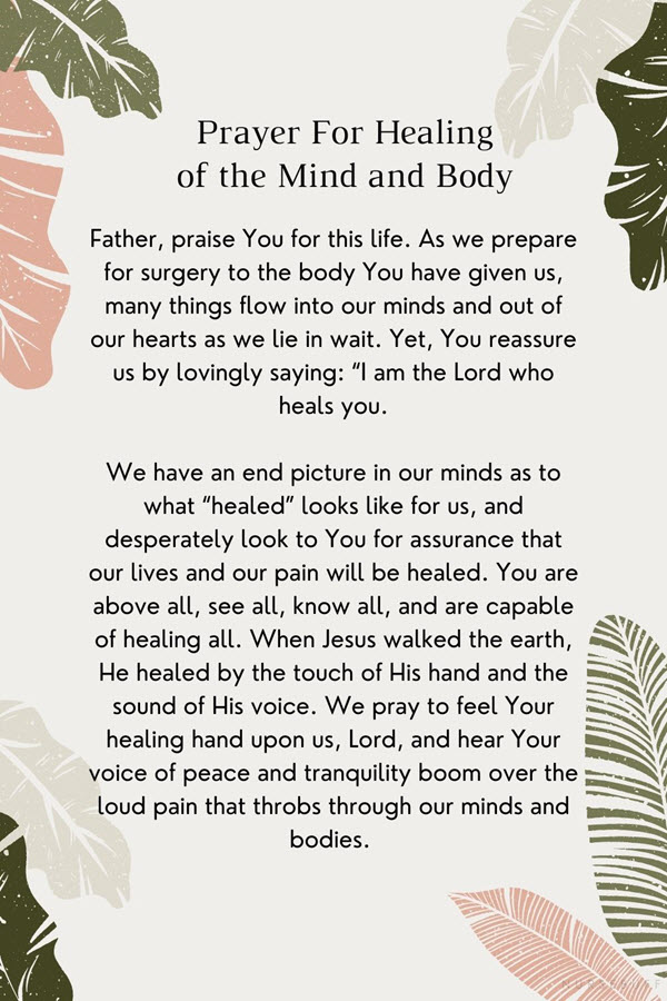 prayer for healing of the mind and body