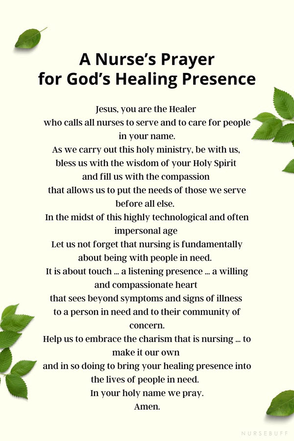 a nurses prayer for god healing presence
